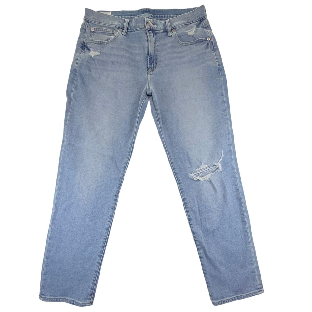 Gap Girlfriend Mid Rise Jeans Light Indigo‎ Distressed Denim Womens 12R